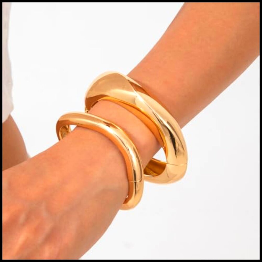 Chunky Gold Bangle Bracelets Stackable Adjustable… - image 2